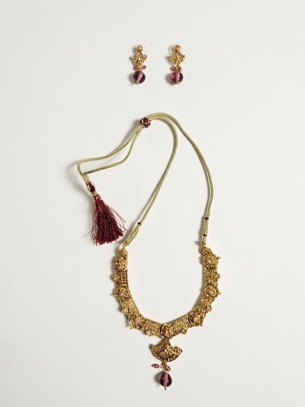 Indian Gold Tone Rhinestone Choker Necklace Earring Set Bollywood Ethnic Wedding